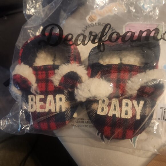 Dearfoams Infant Baby Bear Memory Foam Slippers 9-12 Months Plaid New - Picture 6 of 6